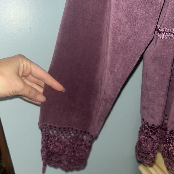 Womens Small Boho Leather Suede Crochet Open Front Cardigan Jacket Size M D33 - Picture 3 of 5